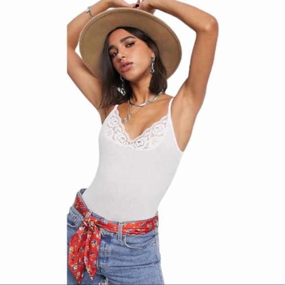Free People Other - NWT FREE PEOPLE Side of Sass Lace-Trim Cotton Bodysuit - White